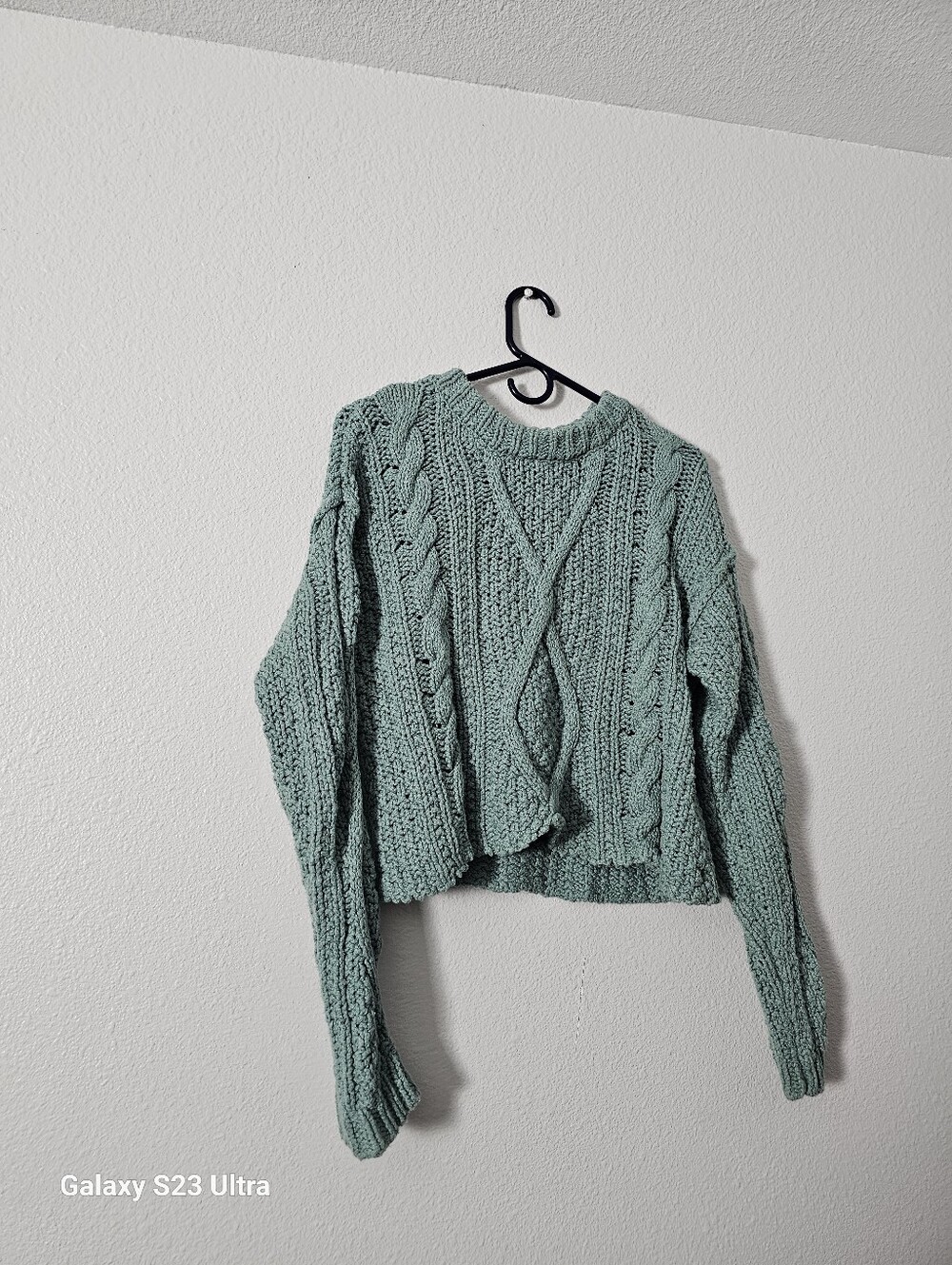 Free People Teal Cable Knit Cropped Sweater Sz S - Picture 2 of 8